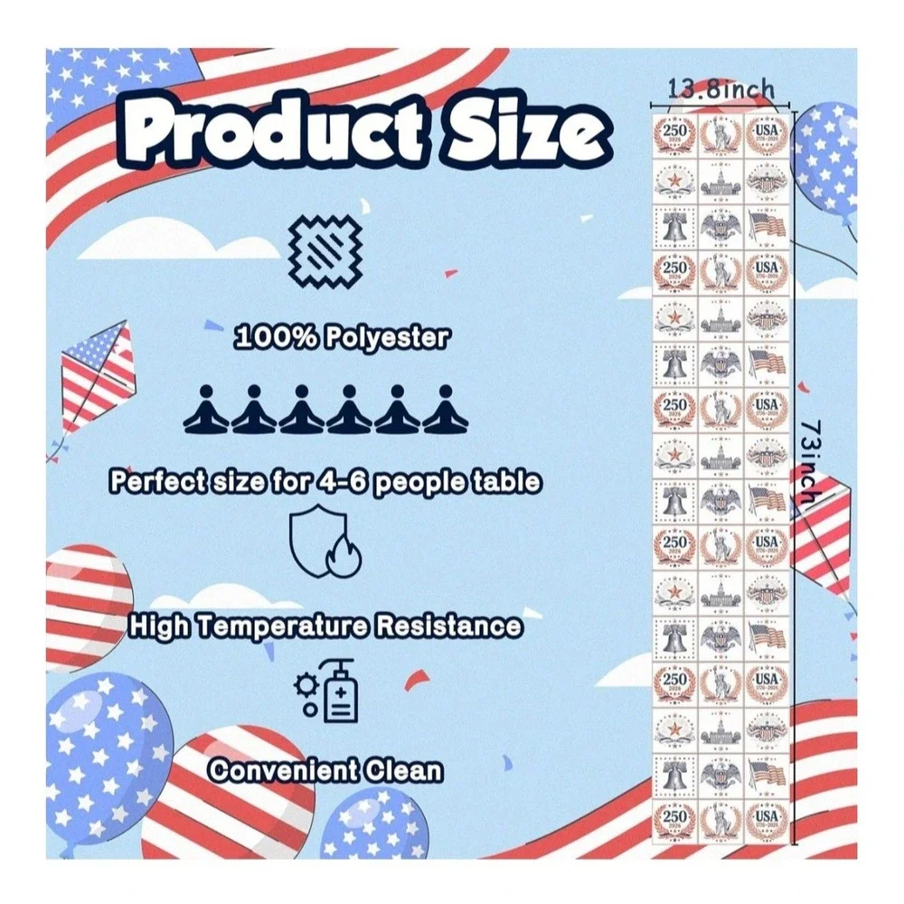4Th of July Decorations - 250Th Anniversary Patriotic Table Runner for Memorial
